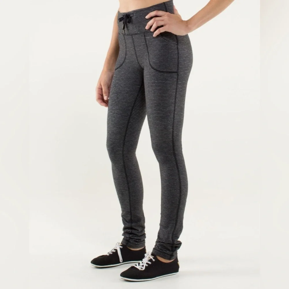 Lululemon Charcoal Black Pinstripe Skinny Will Slub Pant Drawstring Womens Sz 4